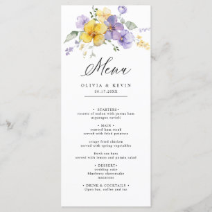 Lila Lavender Gult Watercolor Blommigt Bröllop Meny