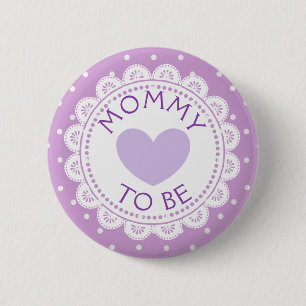 Lila Lavender Heart Polka dot Mamma to be Button Knapp