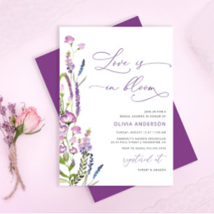 Lila Lavender Kärlek finns i Bloom Möhippa Inbjudningar