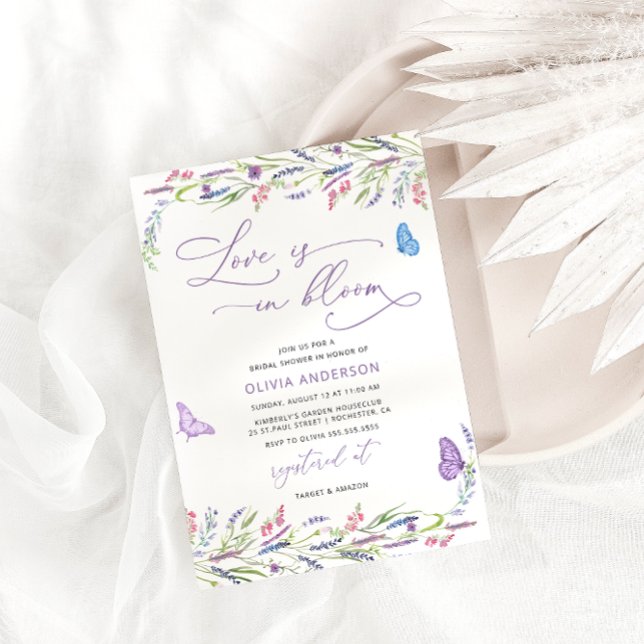 Lila Lavender Kärlek i Bloom Möhippa Inbjudningar (Skapare uppladdad)