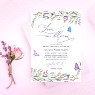 Lila Lavender Kärlek i Bloom Möhippa Inbjudningar
