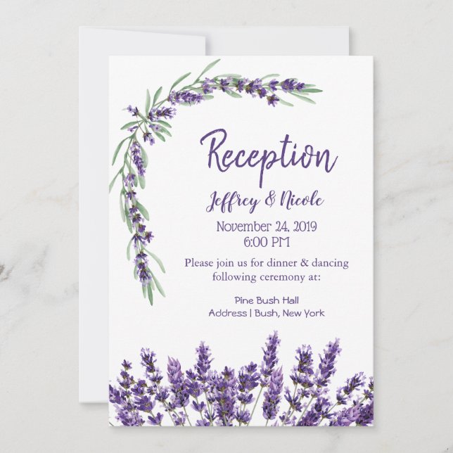 Lila Lavender Lilac Flower Wedding Reception Inbjudningar (Framsida)