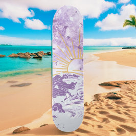Lila Lavender Lilac Guld Sunset Sol & Sea Vågar Mini Skateboard Bräda 18,5 Cm