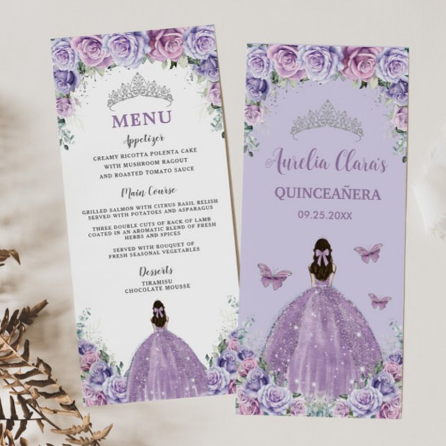 Lila Lavender Lilac Ro Blommigt Quinceañera Menu Program (Skapare uppladdad)