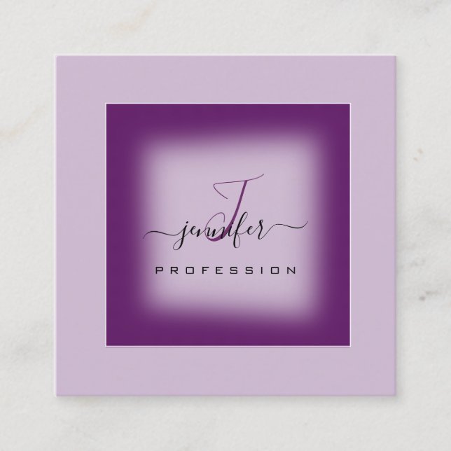 Lila Lavender Makeup Monogram Namn Social Logotyp Fyrkantigt Visitkort (Framsida)