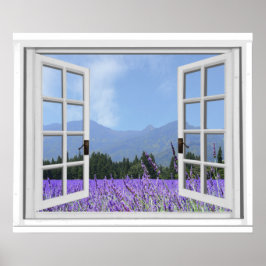 Lila Lavender Meadow Garden View Fake Window Poster