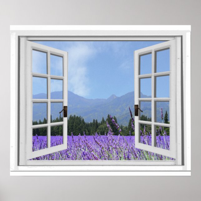 Lila Lavender Meadow Garden View Fake Window Poster (Framsidan)