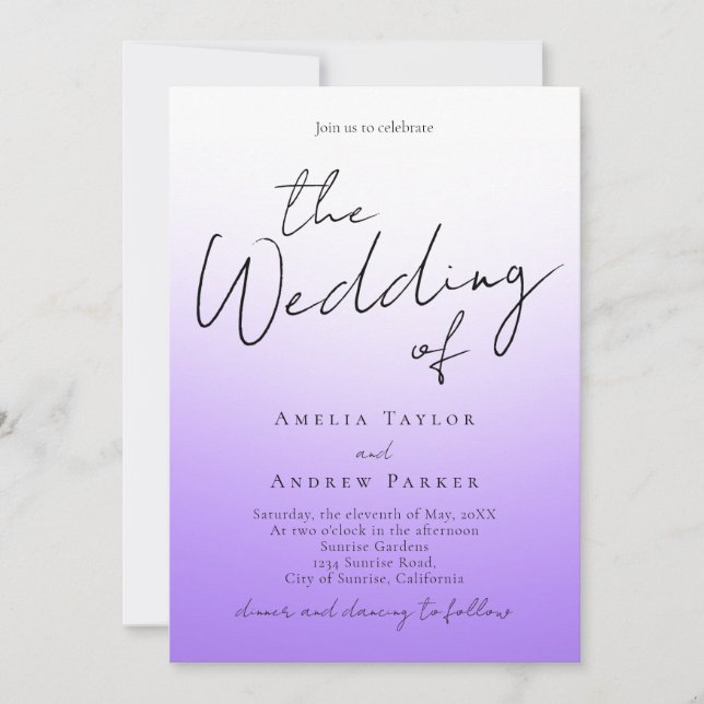 Lila Lavender Minimal QR-kod Elegant bröllop Inbjudningar (Framsida)