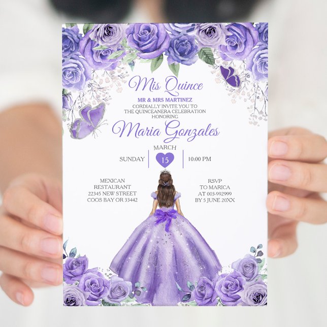 Lila Lavender Mis Quince 15 Anos Silver Krona Inbjudningar (Skapare uppladdad)
