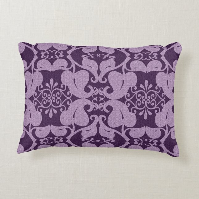 Lila Lavender Modern Elegant Ornate Löv Mönster Prydnadskudde (Baksidan)