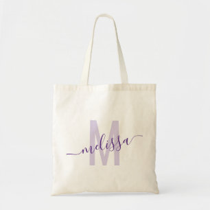 Lila Lavender Modern Monogram Namn Tote Bag Tygkasse