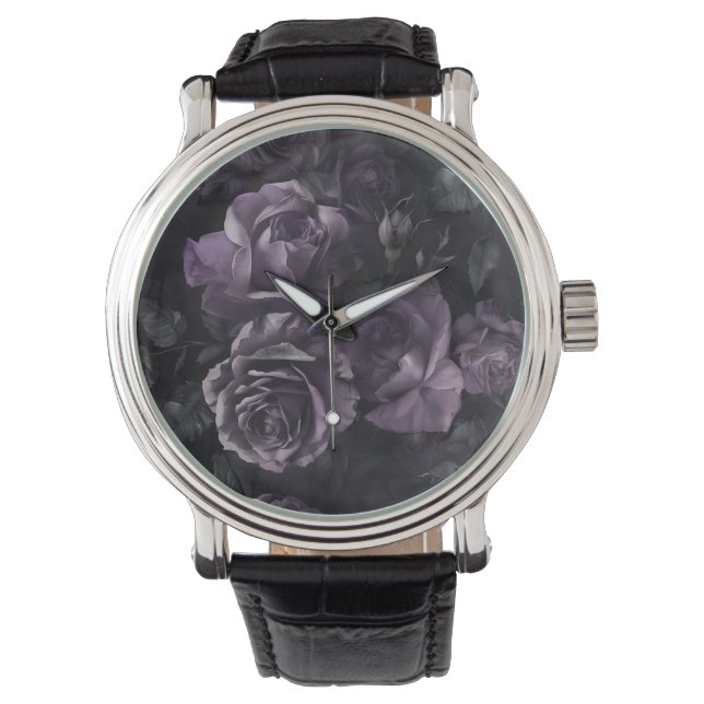 Lila Lavender Moody Ro Blommigt Goth Armbandsur (Framsida)