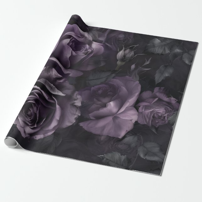 Lila Lavender Moody Ro Blommigt Goth Presentpapper (Utrullad)