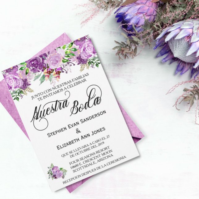 Lila Lavender Nuestra Boda Bröllop Ro Inbjudningar (Skapare uppladdad)