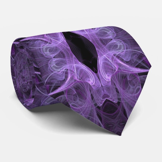 Lila Lavender och Black Abstrakt Fractal Necktie Slips (Rullad)