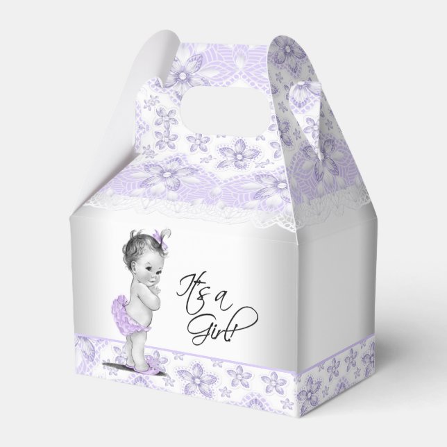 Lila Lavender och Grått Baby Shower Presentaskar (Baksidan Sidan)