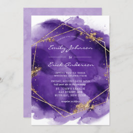 Lila Lavender och Guld Paint Geometric Bröllop Inbjudningar