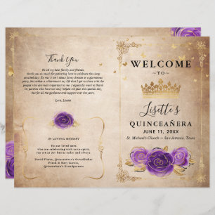 Lila Lavender och Guld Ro Quinceanera-programmet