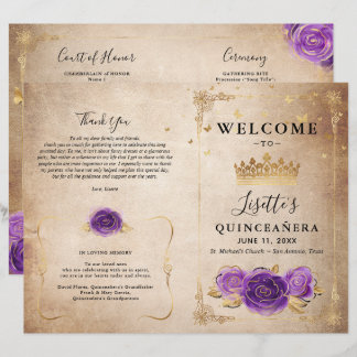 Lila Lavender och Guld Ro Quinceanera-programmet