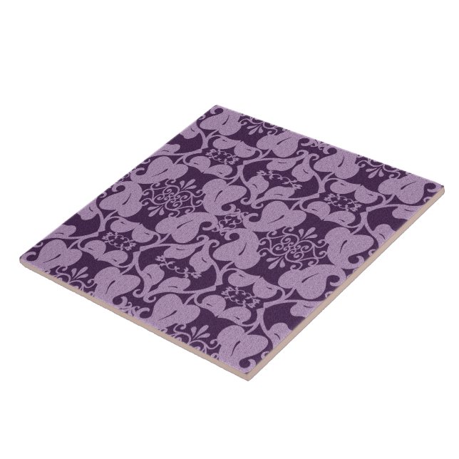 Lila Lavender Ornate Modern Elegant Löv Mönster Kakelplatta (Sidan)
