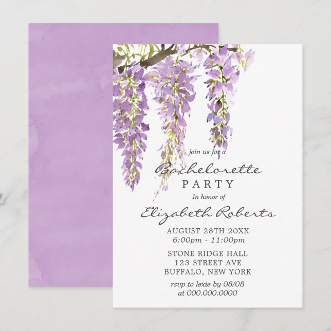 Lila Lavender Pastel Wisteria Bachelorette Party Inbjudningar (Fram/baksida)