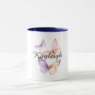 Lila Lavender Peach Butterflies Mugg