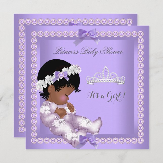 Lila Lavender Pearl Baby Shower Girl Ethnic Inbjudningar (Fram/baksida)