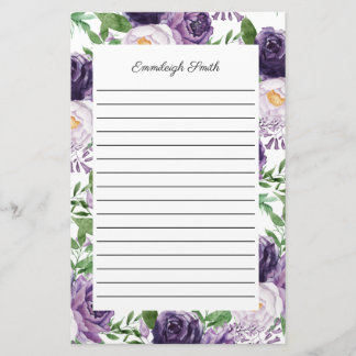 Lila Lavender Peonies Blommigt Lining Stationery Brevpapper