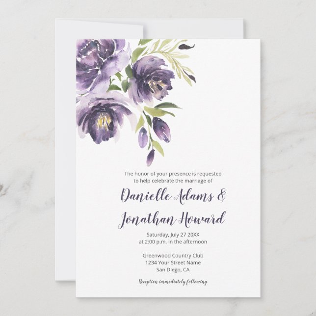 Lila Lavender Peonies - Lila Back Bröllop Inbjudningar (Framsida)