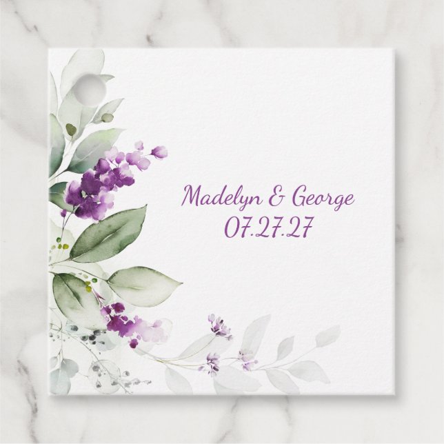 Lila Lavender Plant Blek Grönt Löv Bröllop Gåvor Etiketter (Framsida)