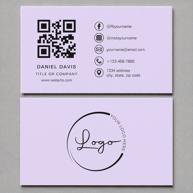 Lila Lavender Professionell Company Logotyp QR-kod Visitkort (Skapare uppladdad)