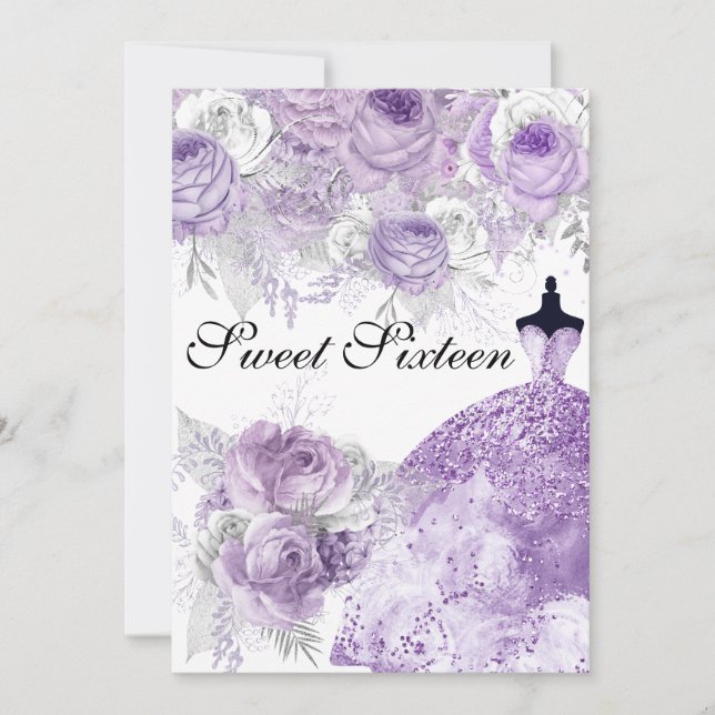 Lila Lavender Ro Dress Sweet 16 Inbjudan (Framsida)