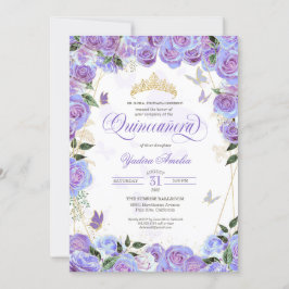 Lila Lavender Ro Elegant Butterfly Quinceanera Inbjudningar
