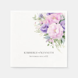 Lila Lavender Rosa Blommigt Tack Bröllop Pappersservett