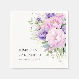 Lila Lavender Rosa Blommigt Tack Bröllop Pappersservett
