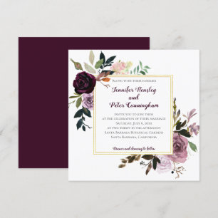 Lila Lavender Rosa Guld Blommigt   Kvadratisk Bröl Inbjudningar