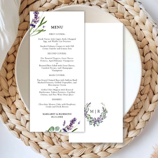 Lila Lavender Rustic Blommigt Bröllop Menu Meny (Skapare uppladdad)