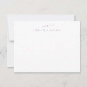 Lila Lavender Script Monogram Swash Stationery Anteckningskort