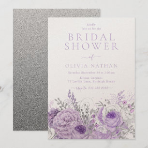Lila Lavender Shimmer Blommigt Möhippa Inbjudningar
