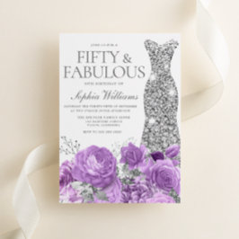Lila Lavender & Silver 50:e Födelsedagsfesten Inbjudningar