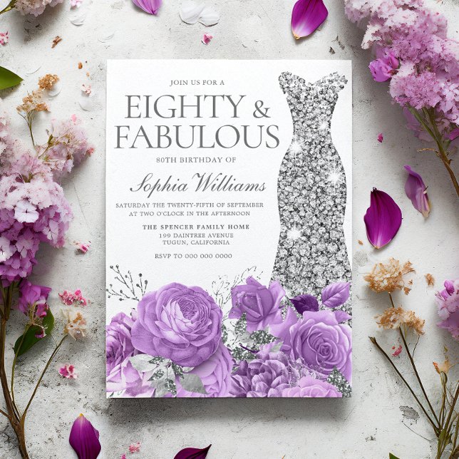 Lila Lavender & Silver 80:e Födelsedagsfesten Inbjudningar (Skapare uppladdad)