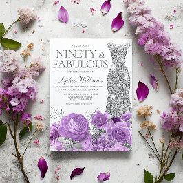 Lila Lavender & Silver 90:e Födelsedagsfest Inbjudningar
