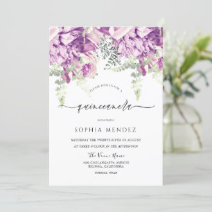 Lila Lavender & Silver Blommigt Quinceanera Party Inbjudningar