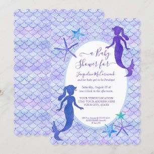 Lila Lavender Sjöjungfru Scales Flicka Shower Inbjudningar