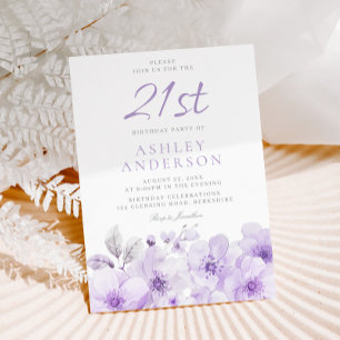 Lila Lavender Söt Womans 21:a födelsedag Party Inbjudningar