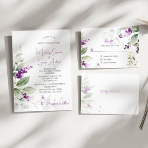 Lila Lavender Stems Greenery Bröllop Inbjudningar