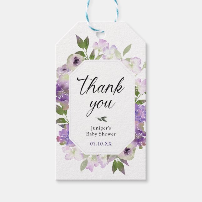 Lila Lavender Tack Baby Shower Gift-Märkre Presentetikett (Framsidan)