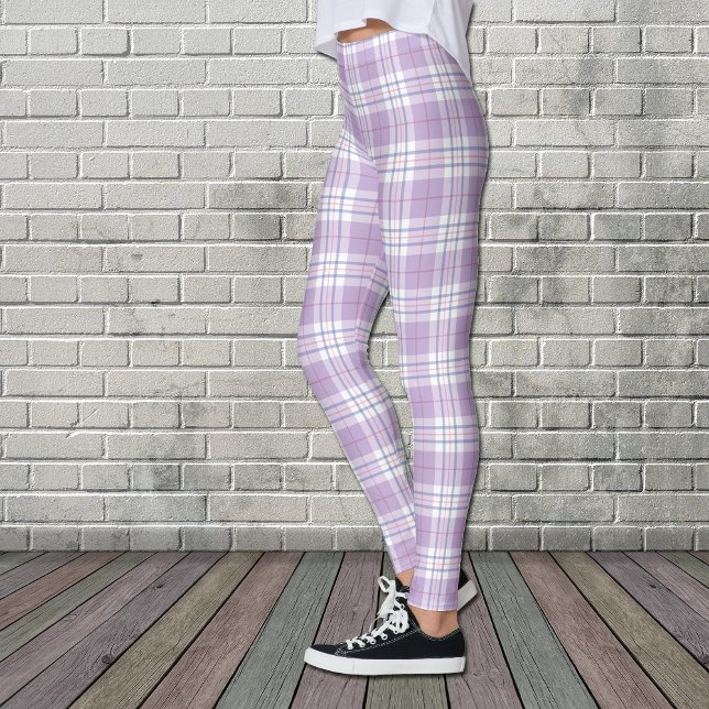 Lila Lavender Vår Tartan Play Mönster Leggings (Skapare uppladdad)