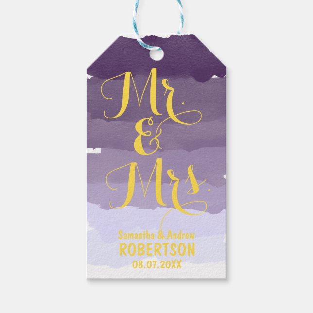 Lila lavender vattenfärgsgrad rand Tack Presentetikett (Framsidan)