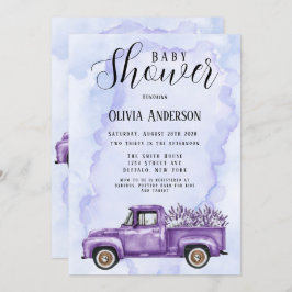 Lila Lavender Vintage Lastbil Baby Shower Inbjudningar